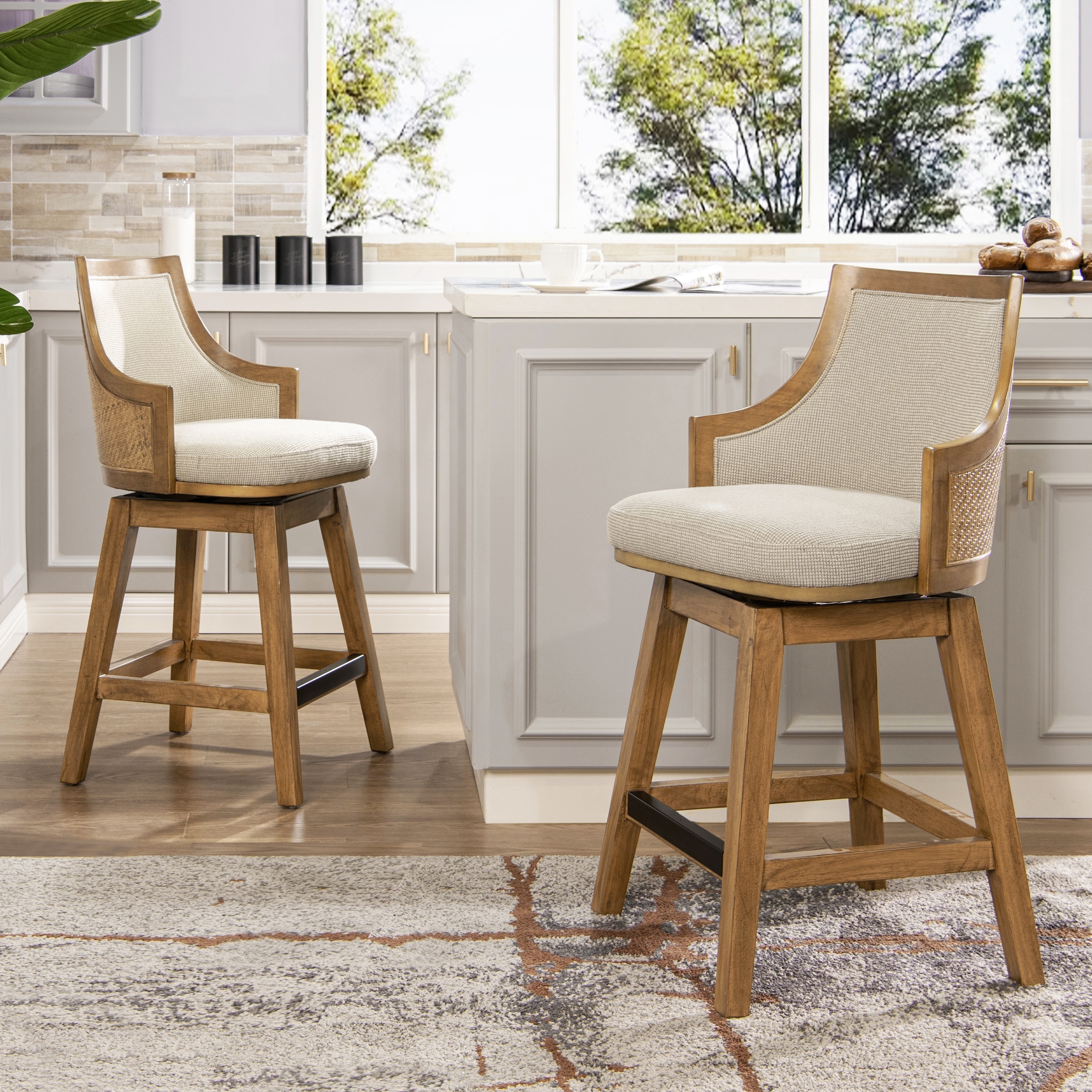 Bahama 26" Cane Rattan High-Back Swivel Counter Height Bar Stool
