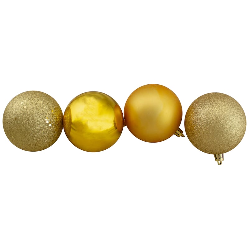 32ct Vegas Gold Shatterproof 4-Finish Christmas Ball Ornaments 3.25"