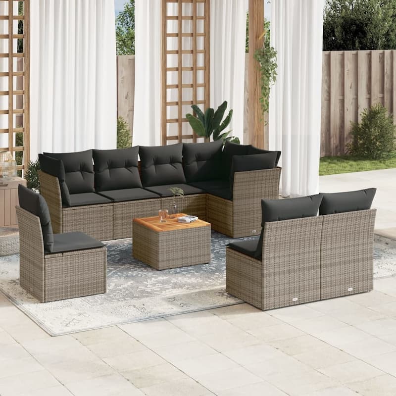 vidaXL Patio Sofa Set with Cushions Outdoor Furniture 9 Piece Poly Rattan - 24.4 x 24.4 x 27.2 - Grey