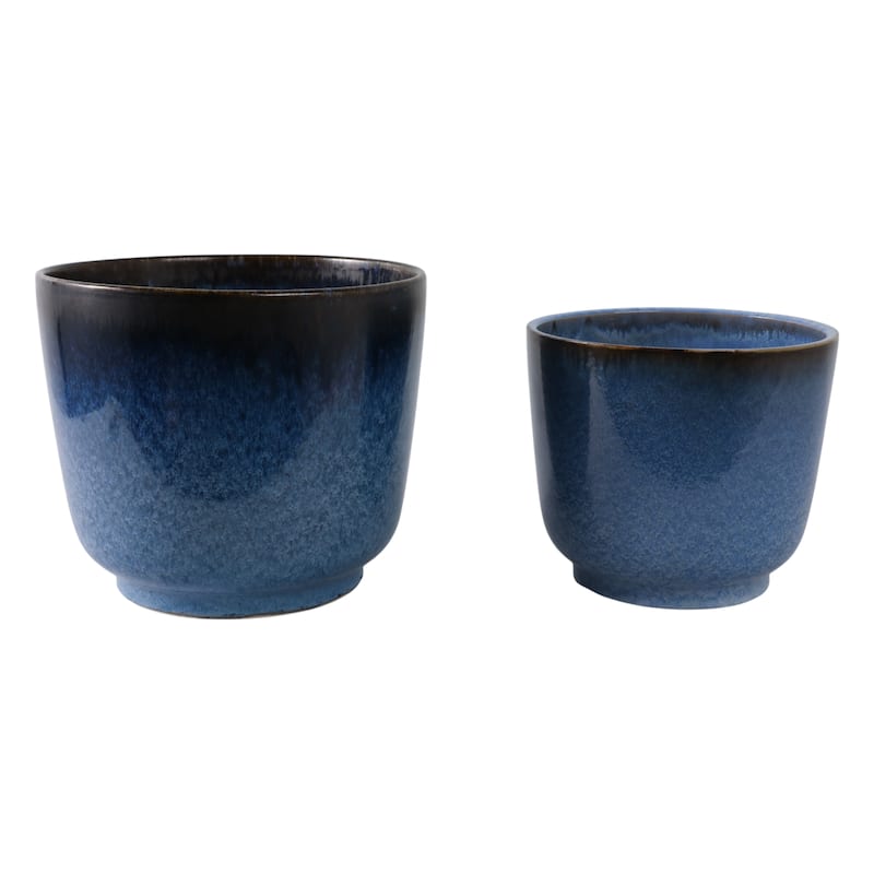 Stoneware Planters Drainage Holes and Glossy Glazed Finish (Set of 2)