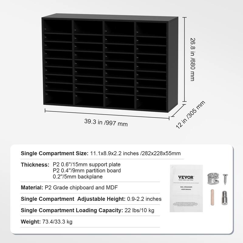 Office Mailbox Literature Organizers with 36 Compartments and Adjustable Shelves