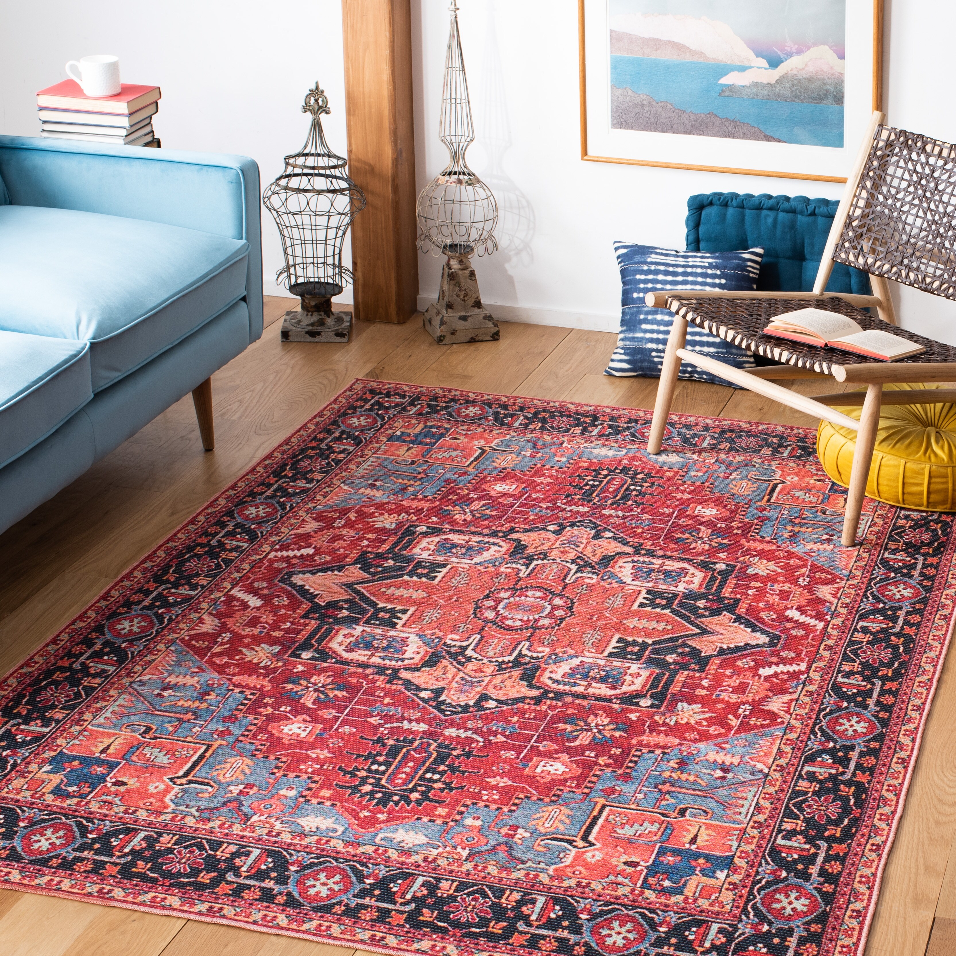 SAFAVIEH Serapi Machine Washable Odelia Medallion Distressed Rug