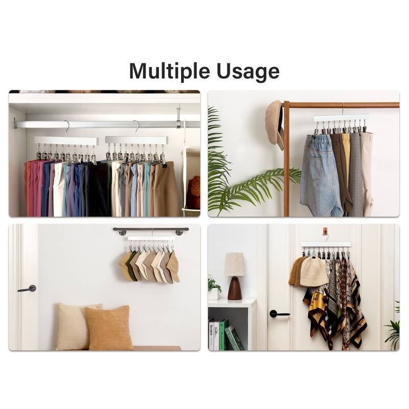 2-pack Hat Rack, Multi-Use Pants Hangerb with 10 Adjustable Stainless Steel Clips