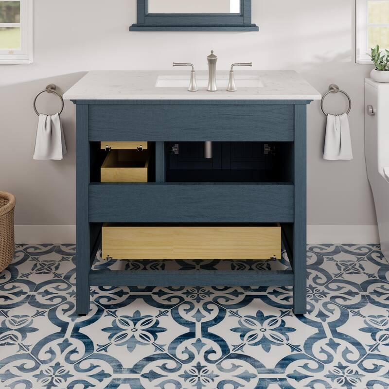 Eviva Britney 36"W x 22"D Ash Blue Bath Vanity with Carrara Quartz Top