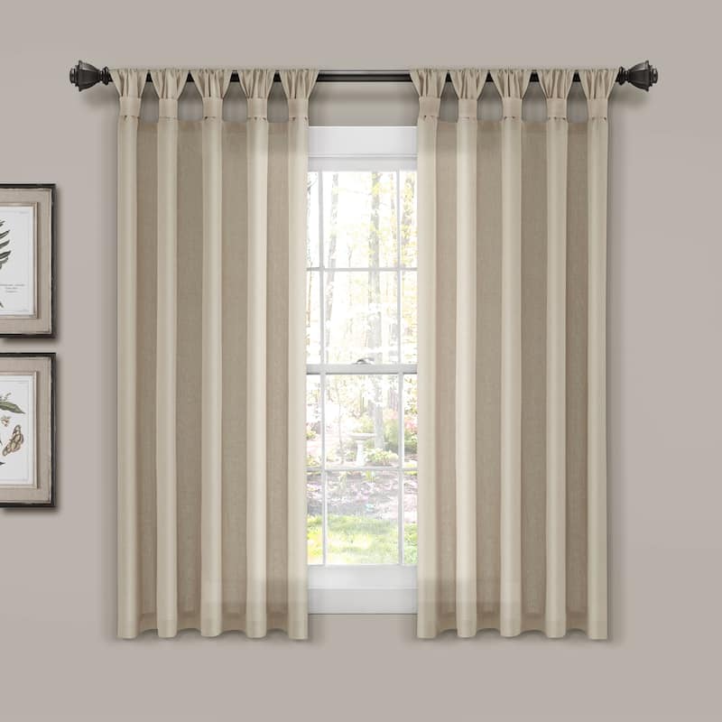 Porch & Den Alsea Burlap Knotted Tab Top Window Curtain Panel Pair - 63"L x 45"W - Dark Linen