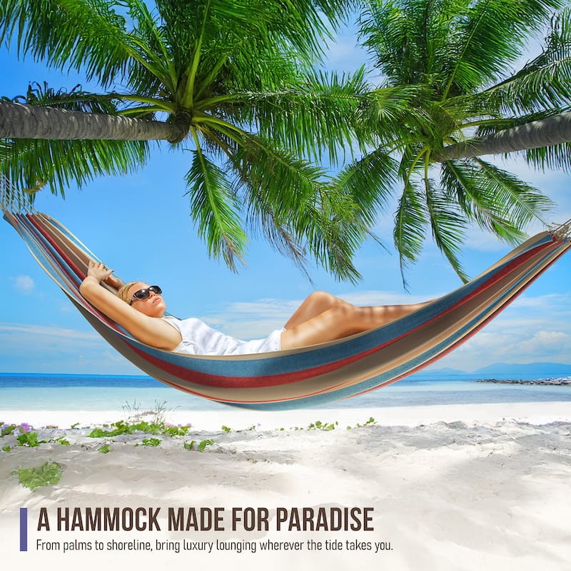 Brazilian Double Hammock for Indoor or Outdoor Spaces - Hanging Rope, Carrying Pouch Included
