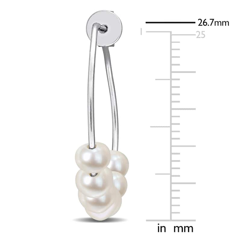 Miadora 3.5 - 4.5 mm 26mm Freshwater Cultured 1.61ct tgw Hoop Pearl Earrings in Sterling Silver - 26 mm x 3.5 mm x 4.5 mm