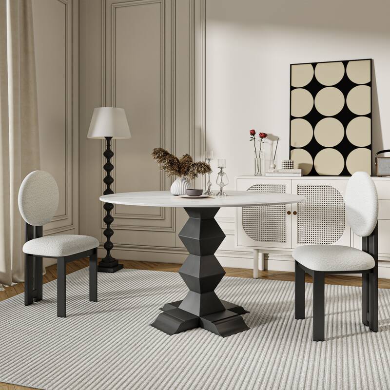 Family-Sized Stone Dining Table With Eco-Friendly Zig-Zag Base