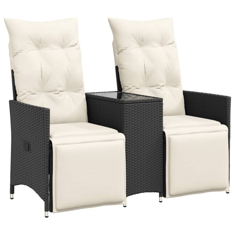 vidaXL Reclining Patio Sofa 2-Seater with Table Loveseat Furniture Poly Rattan - 23.2 x 51.2 x 36.2 in