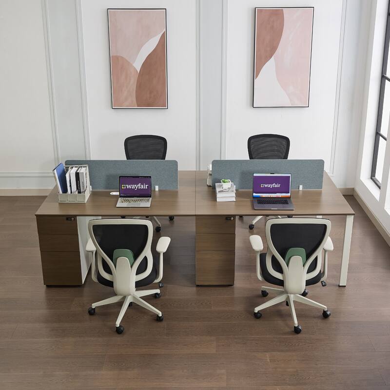 4 Person Attachable Workstation Desks with Chairs Combination