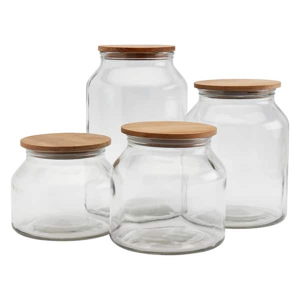 Mason Craft & More European Belly Glass Canisters w/ Acacia Lids - Set of 4 - N/A