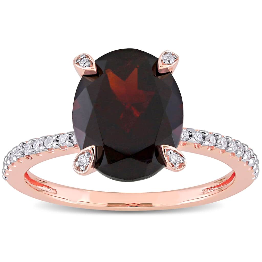 Miadora 10k Rose Gold Oval-Cut Garnet and 1/10ct TDW Diamond Solitaire Ring