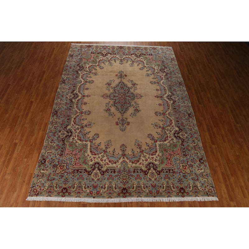 Hand-made Vintage Traditional Kerman Persian Wool Area Rug - 9'6" x 13'6"