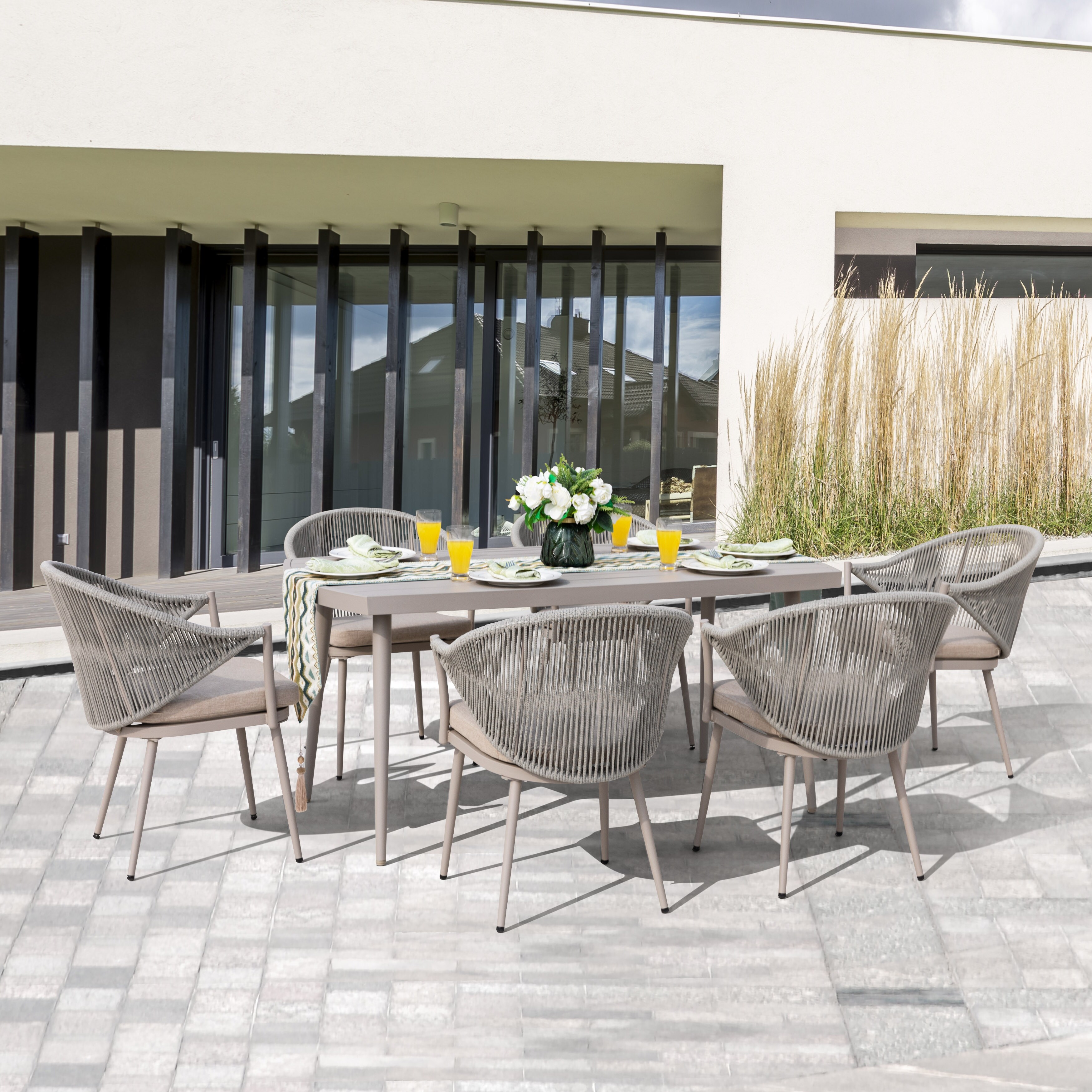 Nuu Garden Aluminum Patio Outdoor Dining Chair Woven Rope Armchair