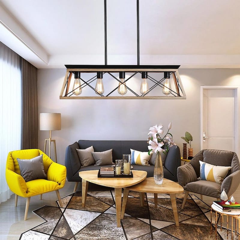 Farmhouse Restaurant 5-Light Metal Rectangular Chandelier