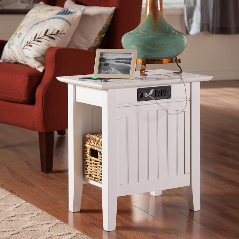 AFI Nantucket Chair Side Table with Built-in Charger - White