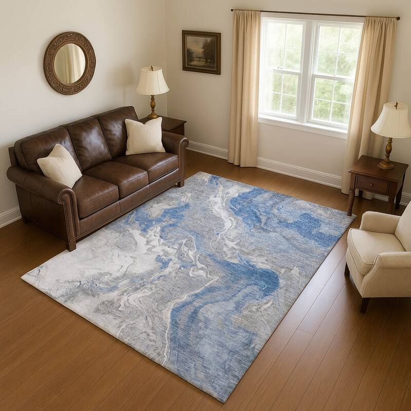 Premium Washable Super Soft Glam Modern Mayfield Rug - Blue - 9' x 12'