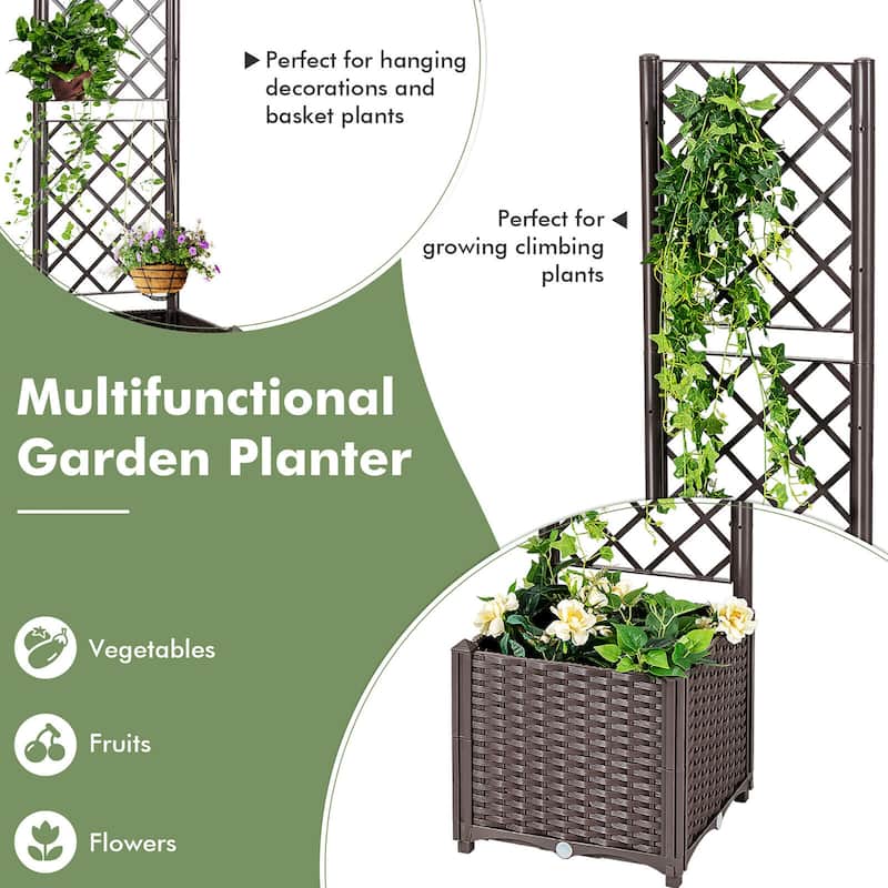 Gymax Raised Garden Bed w/Trellis Planter Box for Climbing Plants 16''