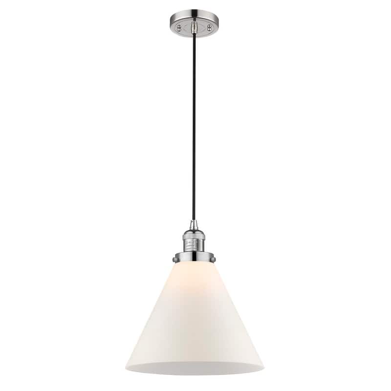Innovations Lighting X-Large Cone Single Light 12" Wide Pendant - Polished Nickel / Matte White Cased