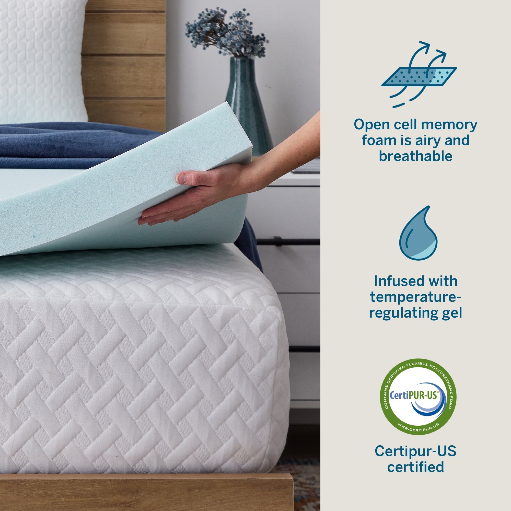 Lucid Comfort Collection 4 in. Gel and Aloe Infused Memory Foam Topper - King, Blue