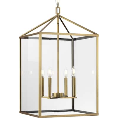 Hillcrest Collection Four-Light Vintage Brass Transitional Hall & Foyer Light - 17 in x 17 in x 29.75 in