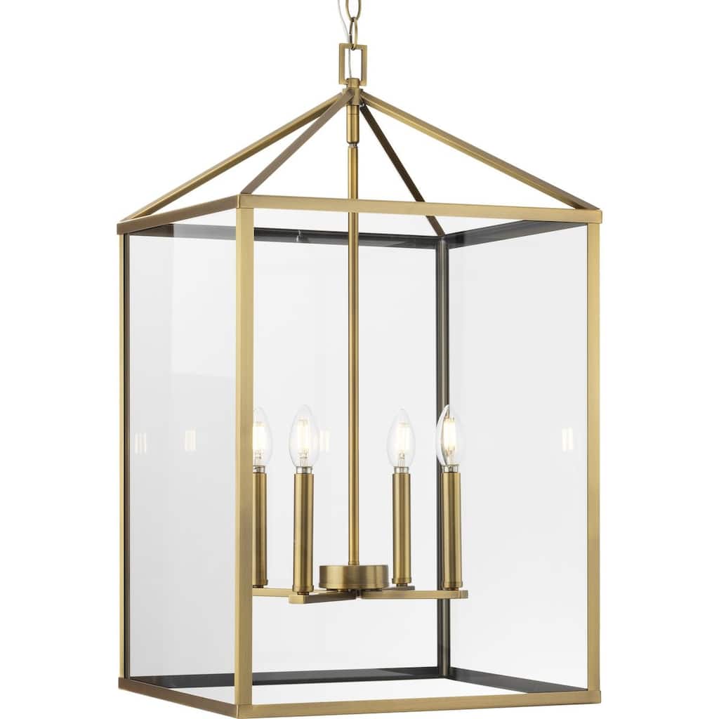 Hillcrest Collection Four-Light Vintage Brass Transitional Hall & Foyer Light - 17 in x 17 in x 29.75 in