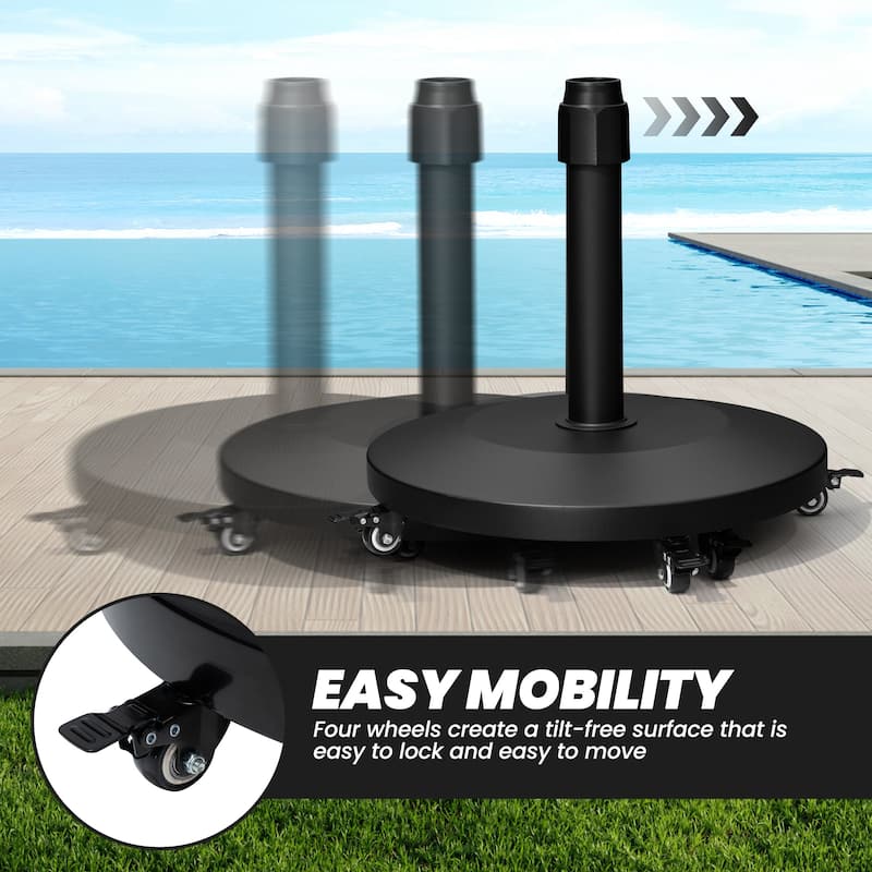 55-lb Patio Market Umbrella Base Stand Cement/Concrete Weights Base Holder w/Wheels - Dia. 18.9" x 18.1" high