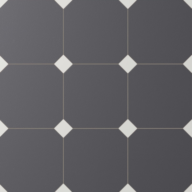 Merola Tile Vaudeville Octagon Antracita with Taco Nacar 7-7/8" x 7-7/8" Porcelain Floor and Wall Tile