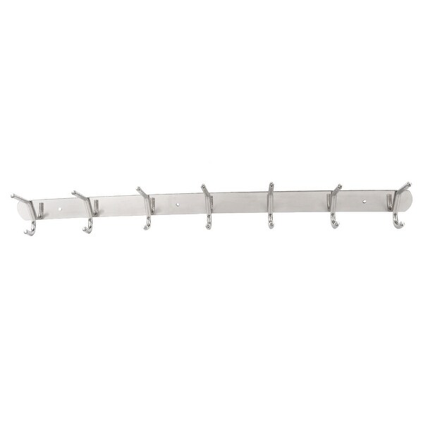 Household Stainless Steel 7 Hooks Screw Mounted Wall Hanger Holder Silver Tone