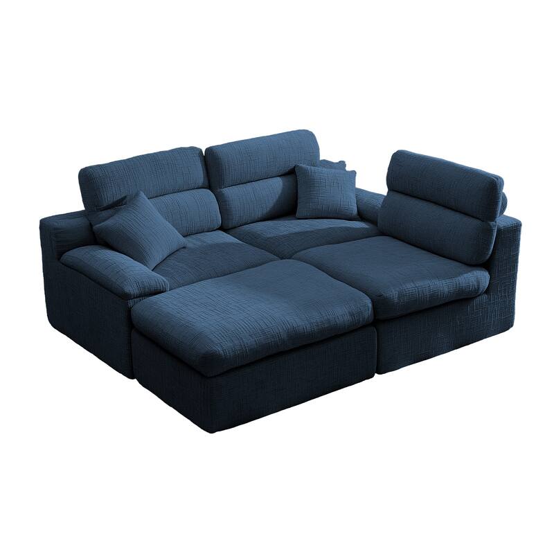 111" L-Shaped Slub Chenille Sofa with High Backrest, No Assembly Required