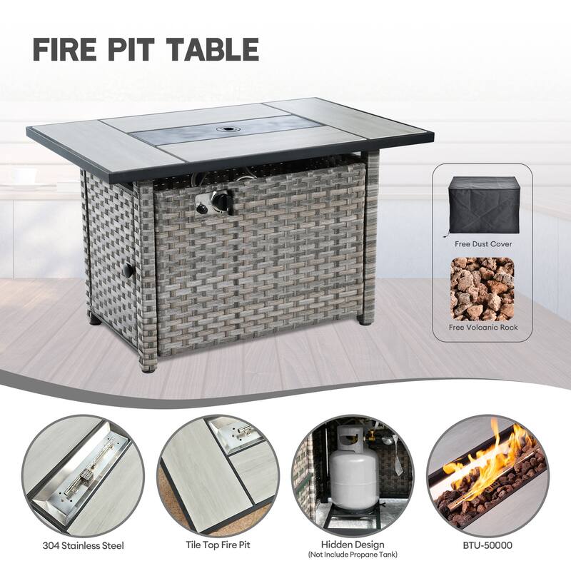XIZZI 16-piece Outdoor Patio Wicker Furniture Sectional Set with Fire Pit