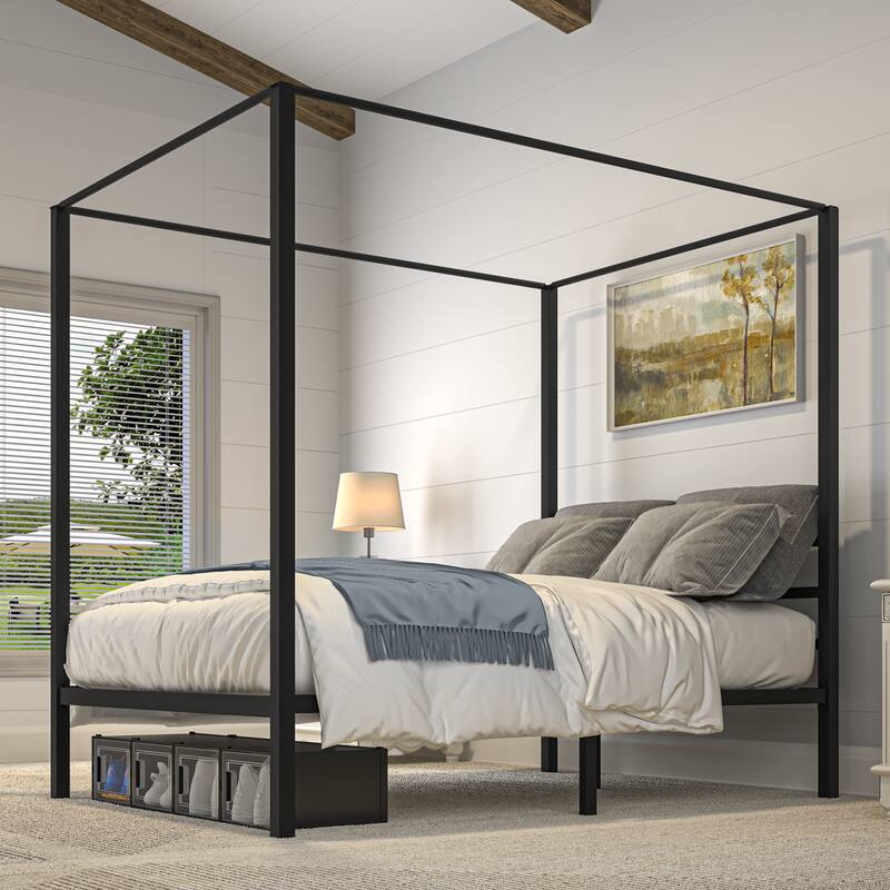 Metal Canopy Platform Bed Frame - Black - Full