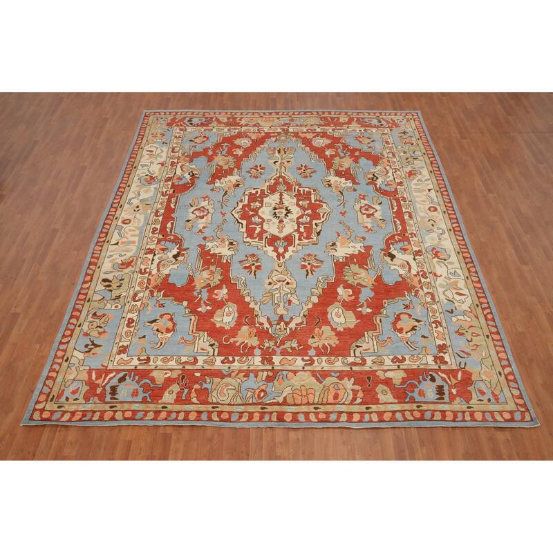 Hand Knotted Oriental 100% Wool Carpet Transitional Medallion Navy Blue & Blues Oushak Area Rug - 13' 6'' X 11' 2''