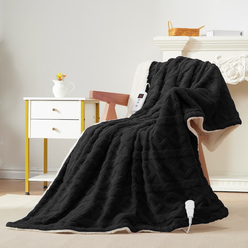 Heated Blanket with 10 Heating Levels and Time Settings, Machine Washable - Black - Throw50"*60"