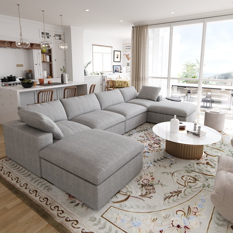 156" Convertible Modular Sectional Sofa Couch, Modern U Shape Minimalism Sofas Couches with Pillows - Grey