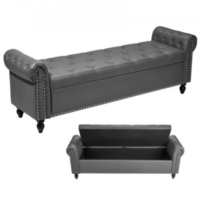 Modern PU Leather Storage Ottoman Bench with Soft-Close Hinges for Spacious Bedroom Organizer - 65.4”L x 22”W x 18”H