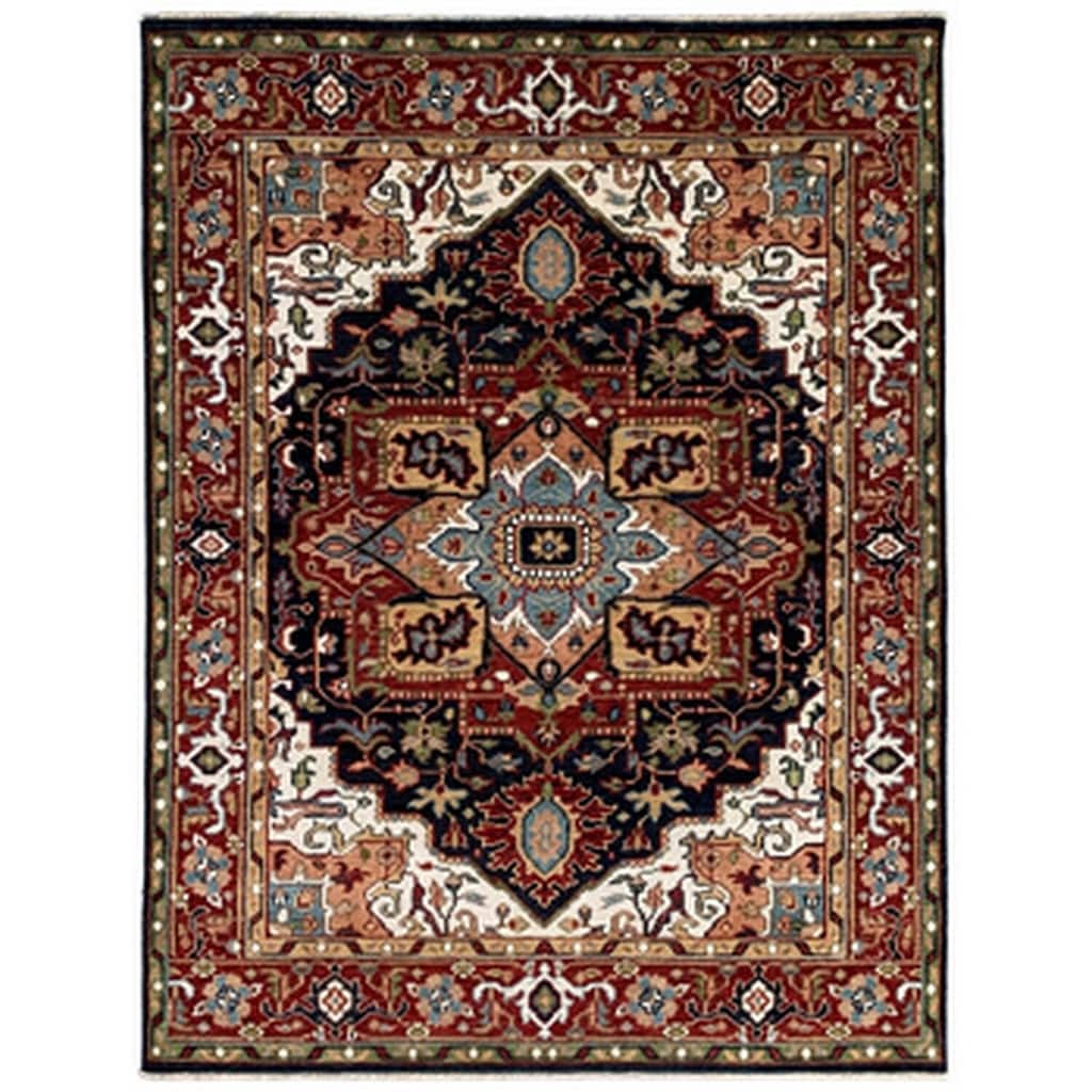 Navy Hand Knotted Wool Traditional Heriz Serapi Rug, 10' x 14', soft elegant floor rug - L