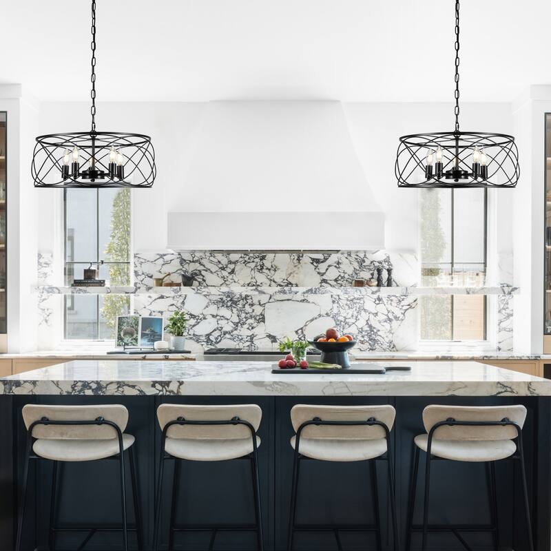 Bella Depot 20" Industrial Black Caged Dimmable Chandelier 5-Light Adjustable Pendant Light for Kitchen Island, Hallway