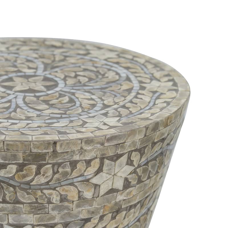 Round Tapered Capiz Shell Inlay Accent Stool - 19" - Brown and Gray