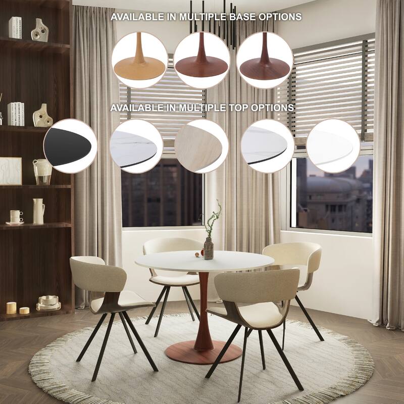 Bristol 40" Round Dining Table with MDF Top and Cherry Steel Pedestal Base for Modern Kitchen and Dining Room