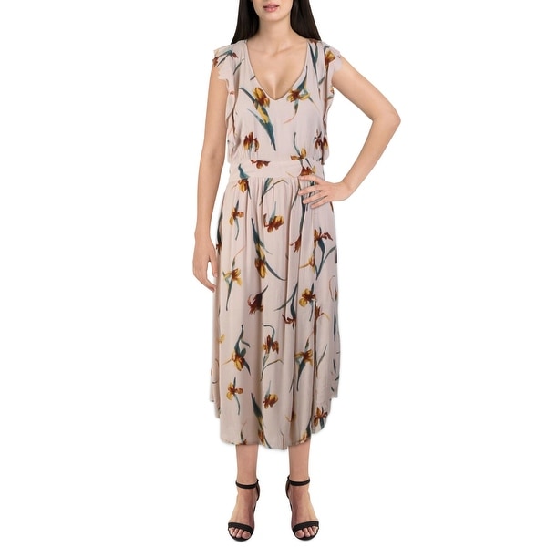 O'Neill Womens Amberynn Casual Dress Printed V-Neck - Tan. Opens flyout.