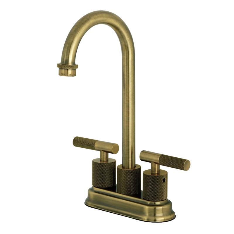 Kingston Brass Convergent Two-Handle 2-Hole Deck Mount Bar Faucet with Knurled Handle - Antique Brass