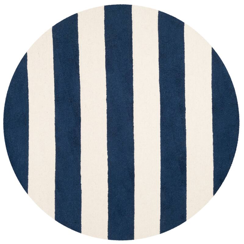 SAFAVIEH Handmade Kids Aimy Stripe Wool Rug - 5' Round - Navy/Ivory - Round