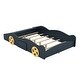preview thumbnail 6 of 7, Full Size Race Car-Shaped Platform Bed with Wheels and Storage, Dark Blue+Yellow