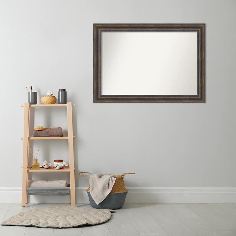 Non-Beveled Wood Bathroom Wall Mirror - Rustic Pine Frame