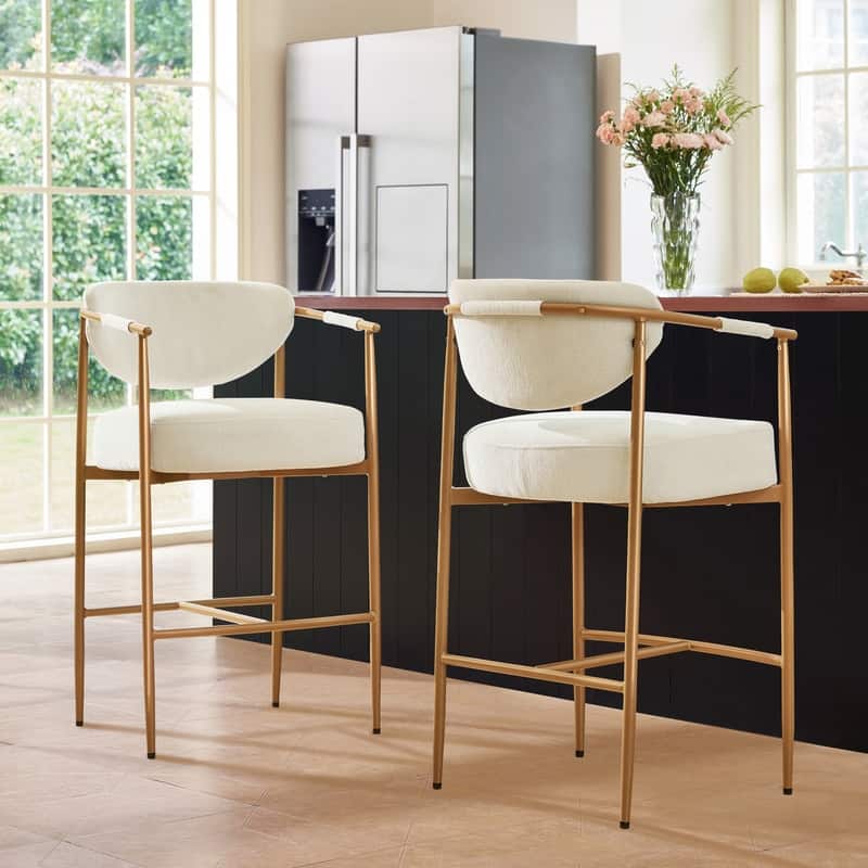 Spruce & Spring Modern Counter Stool with Gold Metal Frame and Woven Strap Arm