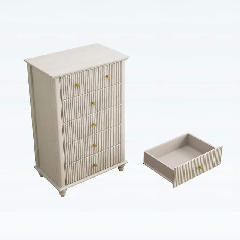Fluted 5 Drawer Dresser Cabinet