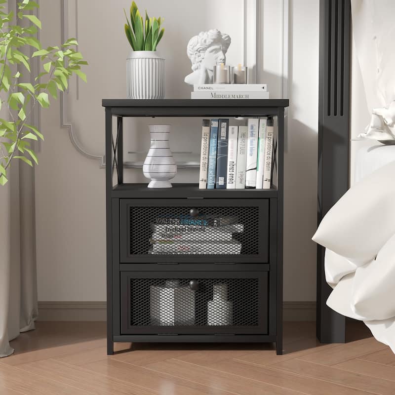 Javlergo Nightstand with 2 Drawers and Storage Shelf for Bedroom, Small Night Stands, Bed Side Table