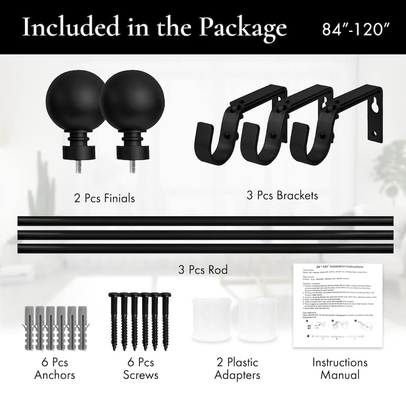 Meriville 1-Inch Diameter Ball Single Window Curtain Rod