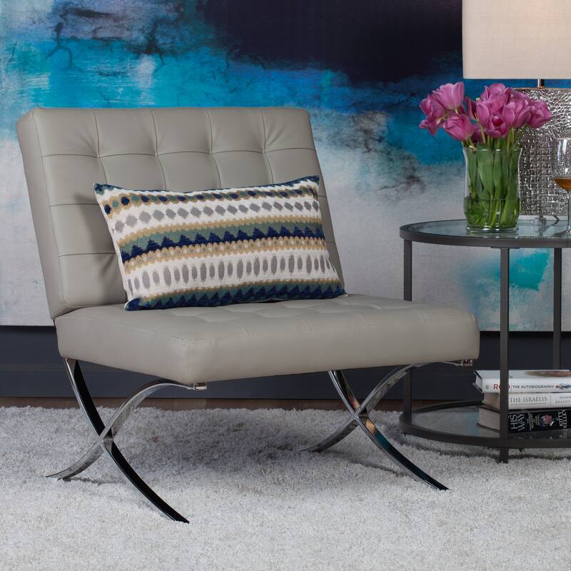 Attriom Bonded Leather and Metal Armless Mid Century Accent Chair - 30.25 x 26 x 34.75"